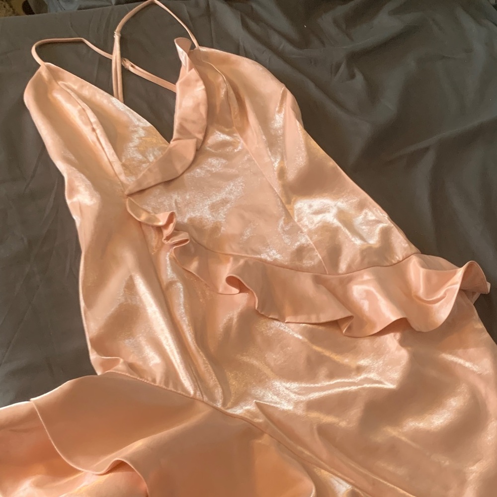 Lovers + Friends Satin Ruffle Slip - Peach